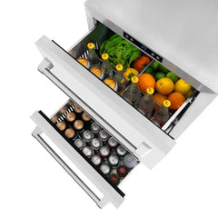 ZLINE 24 in. Touchstone 168 Can Outdoor-Rated Dual Refrigerator Drawer with White Matte Doors - RDSO - The Home Selection