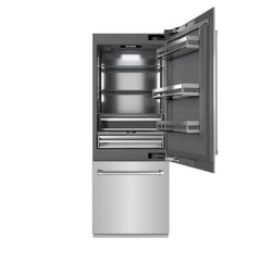 ZLINE 30 in. 16.1 cu. ft. Built-In Bottom Freezer Refrigerator with Water Dispenser and Ice Maker in Stainless Steel - GRBIV - The Home Selection