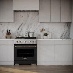 ZLINE 30 in. 4.2 cu. ft. Paramount Gas Range with 4 Burner Cooktop and Convection Gas Oven in Stainless Steel with Black Matte Door - SGR-BLM-30 - The Home Selection