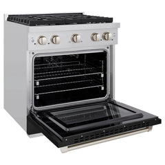 ZLINE 30 in. 4.2 cu. ft. Paramount Gas Range with 4 Burner Cooktop and Convection Gas Oven in Stainless Steel with Black Matte Door - SGR-BLM-30 - The Home Selection