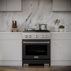 ZLINE 30 in. 4.2 cu. ft. Paramount Gas Range with 4 Burner Cooktop and Convection Gas Oven in Stainless Steel with Black Matte Door - SGR-BLM-30 - The Home Selection