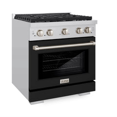 ZLINE 30 in. 4.2 cu. ft. Paramount Gas Range with 4 Burner Cooktop and Convection Gas Oven in Stainless Steel with Black Matte Door - SGR-BLM-30 - The Home Selection