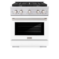 ZLINE 30 in. 4.2 cu. ft. Paramount Gas Range with 4 Burner Cooktop and Convection Gas Oven in Stainless Steel with White Matte Door - SGR-WM-30 - The Home Selection