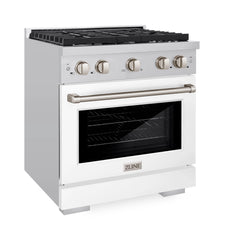 ZLINE 30 in. 4.2 cu. ft. Paramount Gas Range with 4 Burner Cooktop and Convection Gas Oven in Stainless Steel with White Matte Door - SGR-WM-30 - The Home Selection
