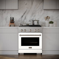 ZLINE 30 in. 4.2 cu. ft. Paramount Gas Range with 4 Burner Cooktop and Convection Gas Oven in Stainless Steel with White Matte Door - SGR-WM-30 - The Home Selection
