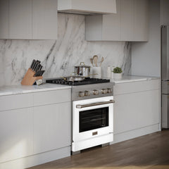 ZLINE 30 in. 4.2 cu. ft. Paramount Gas Range with 4 Burner Cooktop and Convection Gas Oven in Stainless Steel with White Matte Door - SGR-WM-30 - The Home Selection