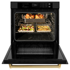 ZLINE 30 in. Autograph Edition Professional True Convection Single Wall Oven with Air Fry and Self Clean in Black Stainless Steel - WASBZ-30 - The Home Selection