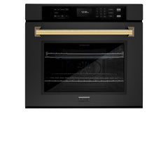 ZLINE 30 in. Autograph Edition Professional True Convection Single Wall Oven with Air Fry and Self Clean in Black Stainless Steel - WASBZ-30 - The Home Selection