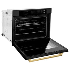 ZLINE 30 in. Autograph Edition Professional True Convection Single Wall Oven with Air Fry and Self Clean in Black Stainless Steel - WASBZ-30 - The Home Selection