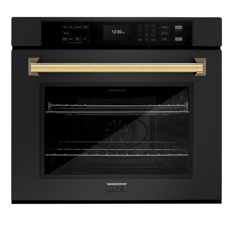 ZLINE 30 in. Autograph Edition Professional True Convection Single Wall Oven with Air Fry and Self Clean in Black Stainless Steel - WASBZ-30 - The Home Selection