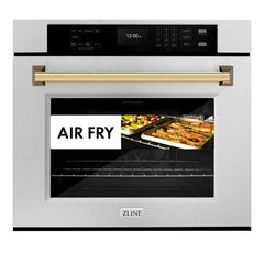 ZLINE 30 in. Autograph Edition Professional True Convection Single Wall Oven with Air Fry and Self Clean in DuraSnow® Stainless Steel - WASSZ-30 - The Home Selection