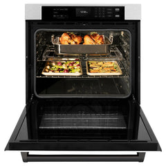 ZLINE 30 in. Autograph Edition Professional True Convection Single Wall Oven with Air Fry and Self Clean in DuraSnow® Stainless Steel with White Matte Door - WASSZ-WM-30 - The Home Selection