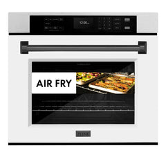 ZLINE 30 in. Autograph Edition Professional True Convection Single Wall Oven with Air Fry and Self Clean in DuraSnow® Stainless Steel with White Matte Door - WASSZ-WM-30 - The Home Selection