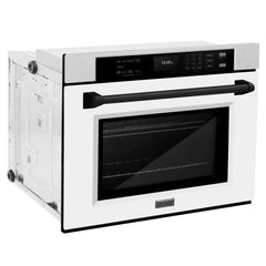 ZLINE 30 in. Autograph Edition Professional True Convection Single Wall Oven with Air Fry and Self Clean in DuraSnow® Stainless Steel with White Matte Door - WASSZ-WM-30 - The Home Selection