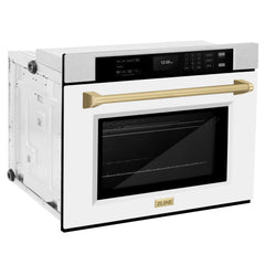 ZLINE 30 in. Autograph Edition Professional True Convection Single Wall Oven with Air Fry and Self Clean in DuraSnow® Stainless Steel with White Matte Door - WASSZ-WM-30 - The Home Selection