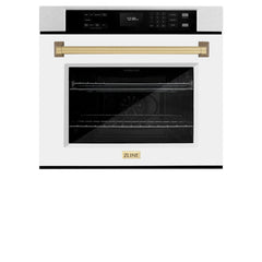 ZLINE 30 in. Autograph Edition Professional True Convection Single Wall Oven with Air Fry and Self Clean in DuraSnow® Stainless Steel with White Matte Door - WASSZ-WM-30 - The Home Selection