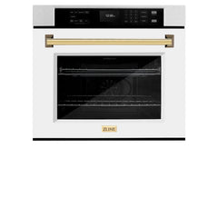 ZLINE 30 in. Autograph Edition Professional True Convection Single Wall Oven with Air Fry and Self Clean in DuraSnow® Stainless Steel with White Matte Door - WASSZ-WM-30 - The Home Selection