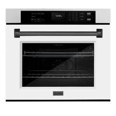 ZLINE 30 in. Autograph Edition Professional True Convection Single Wall Oven with Air Fry and Self Clean in DuraSnow® Stainless Steel with White Matte Door - WASSZ-WM-30 - The Home Selection