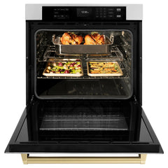 ZLINE 30 in. Autograph Edition Professional True Convection Single Wall Oven with Air Fry and Self Clean in Stainless Steel with Champagne Bronze Handle - WASZ-30-CB - The Home Selection