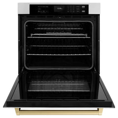 ZLINE 30 in. Autograph Edition Professional True Convection Single Wall Oven with Air Fry and Self Clean in Stainless Steel with Champagne Bronze Handle - WASZ-30-CB - The Home Selection