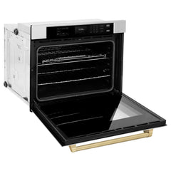 ZLINE 30 in. Autograph Edition Professional True Convection Single Wall Oven with Air Fry and Self Clean in Stainless Steel with Champagne Bronze Handle - WASZ-30-CB - The Home Selection