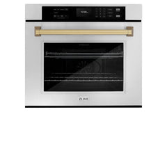 ZLINE 30 in. Autograph Edition Professional True Convection Single Wall Oven with Air Fry and Self Clean in Stainless Steel with Champagne Bronze Handle - WASZ-30-CB - The Home Selection