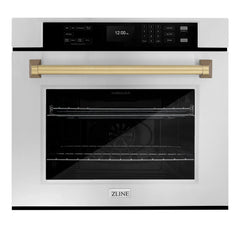 ZLINE 30 in. Autograph Edition Professional True Convection Single Wall Oven with Air Fry and Self Clean in Stainless Steel with Champagne Bronze Handle - WASZ-30-CB - The Home Selection