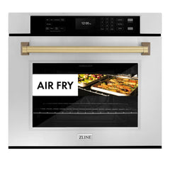 ZLINE 30 in. Autograph Edition Professional True Convection Single Wall Oven with Air Fry and Self Clean in Stainless Steel with Champagne Bronze Handle - WASZ-30-CB - The Home Selection