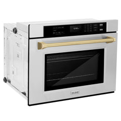 ZLINE 30 in. Autograph Edition Professional True Convection Single Wall Oven with Air Fry and Self Clean in Stainless Steel with Champagne Bronze Handle - WASZ-30-CB - The Home Selection