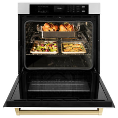 ZLINE 30 in. Autograph Edition Professional True Convection Single Wall Oven with Air Fry and Self Clean in Stainless Steel with White Matte Door - WASZ-WM-30 - The Home Selection