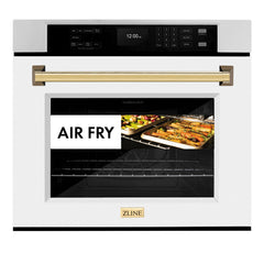 ZLINE 30 in. Autograph Edition Professional True Convection Single Wall Oven with Air Fry and Self Clean in Stainless Steel with White Matte Door - WASZ-WM-30 - The Home Selection