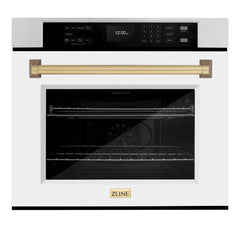 ZLINE 30 in. Autograph Edition Professional True Convection Single Wall Oven with Air Fry and Self Clean in Stainless Steel with White Matte Door - WASZ-WM-30 - The Home Selection