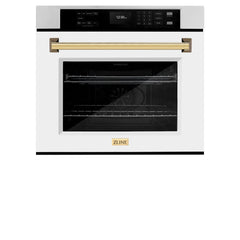 ZLINE 30 in. Autograph Edition Professional True Convection Single Wall Oven with Air Fry and Self Clean in Stainless Steel with White Matte Door - WASZ-WM-30 - The Home Selection