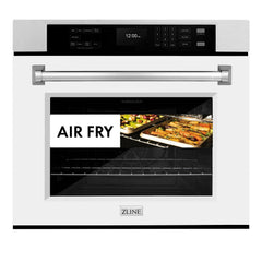 ZLINE 30 in. Professional True Convection Single Wall Oven with Air Fry and Self Clean in DuraSnow® Stainless Steel with White Matte Door - WASS-WM-30 - The Home Selection