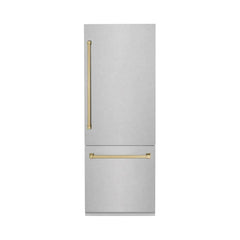 ZLINE 30-Inch Autograph Edition 16.1 cu. ft. Built-in 2-Door Bottom Freezer Refrigerator with Internal Water and Ice Dispenser in Fingerprint Resistant Stainless Steel with Champagne Bronze Accents (RBIVZ-SN-30-CB) - The Home Selection