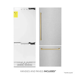 ZLINE 30-Inch Autograph Edition 16.1 cu. ft. Built-in 2-Door Bottom Freezer Refrigerator with Internal Water and Ice Dispenser in Fingerprint Resistant Stainless Steel with Champagne Bronze Accents (RBIVZ-SN-30-CB) - The Home Selection
