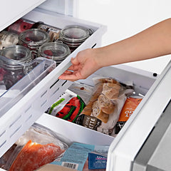 ZLINE 30-Inch Autograph Edition 16.1 cu. ft. Built-in 2-Door Bottom Freezer Refrigerator with Internal Water and Ice Dispenser in Fingerprint Resistant Stainless Steel with Champagne Bronze Accents (RBIVZ-SN-30-CB) - The Home Selection
