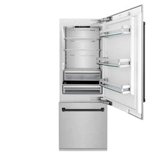 ZLINE 30-Inch Autograph Edition 16.1 cu. ft. Built-in 2-Door Bottom Freezer Refrigerator with Internal Water and Ice Dispenser in Fingerprint Resistant Stainless Steel with Matte Black Accents (RBIVZ-SN-30-MB) - The Home Selection