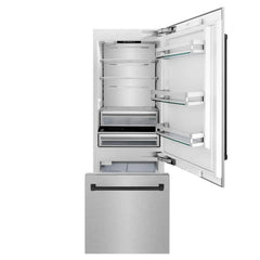 ZLINE 30-Inch Autograph Edition 16.1 cu. ft. Built-in 2-Door Bottom Freezer Refrigerator with Internal Water and Ice Dispenser in Fingerprint Resistant Stainless Steel with Matte Black Accents (RBIVZ-SN-30-MB) - The Home Selection