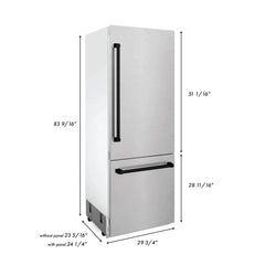 ZLINE 30-Inch Autograph Edition 16.1 cu. ft. Built-in 2-Door Bottom Freezer Refrigerator with Internal Water and Ice Dispenser in Fingerprint Resistant Stainless Steel with Matte Black Accents (RBIVZ-SN-30-MB) - The Home Selection