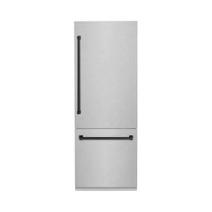 ZLINE 30-Inch Autograph Edition 16.1 cu. ft. Built-in 2-Door Bottom Freezer Refrigerator with Internal Water and Ice Dispenser in Fingerprint Resistant Stainless Steel with Matte Black Accents (RBIVZ-SN-30-MB) - The Home Selection