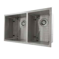 ZLINE 33 in. Chamonix Undermount Double Bowl Stainless Steel Kitchen Sink with Bottom Grid, SR60D-33 - The Home Selection