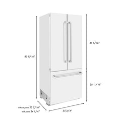 ZLINE 36" 19.6 cu. ft. Built-In 3-Door French Door Refrigerator with Internal Water and Ice Dispenser in White Matte (RBIV-WM-36) - The Home Selection