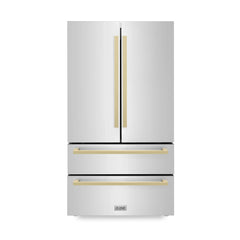ZLINE 36" Autograph Edition 22.5 cu. ft 4-Door French Door Refrigerator with Ice Maker in Stainless Steel with Champagne Bronze Square Handles (RFMZ-36-FCB) - The Home Selection