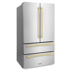 ZLINE 36" Autograph Edition 22.5 cu. ft 4-Door French Door Refrigerator with Ice Maker in Stainless Steel with Champagne Bronze Square Handles (RFMZ-36-FCB) - The Home Selection