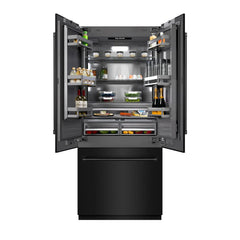 ZLINE 36 in. 19.6 cu. ft. French Door Built-In Bottom Freezer Refrigerator with Water Dispenser and Ice Maker in Black Stainless Steel with Graphite Gray Interior - GRBIV-BS-36 - The Home Selection