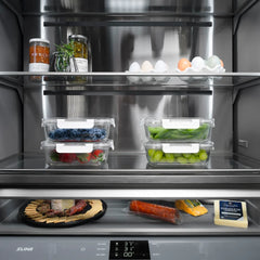 ZLINE 36 in. 19.6 cu. ft. French Door Built-In Bottom Freezer Refrigerator with Water Dispenser and Ice Maker in Satin Stainless Steel with Graphite Gray Interior - GRBIV - The Home Selection