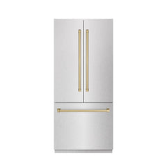 ZLINE 36 in. 19.6 cu. ft. French Door Built-In Bottom Freezer Refrigerator with Water Dispenser and Ice Maker in Satin Stainless Steel with Graphite Gray Interior - GRBIV - The Home Selection