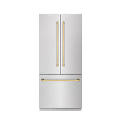 ZLINE 36 in. 19.6 cu. ft. French Door Built-In Bottom Freezer Refrigerator with Water Dispenser and Ice Maker in Satin Stainless Steel with Graphite Gray Interior - GRBIV - The Home Selection