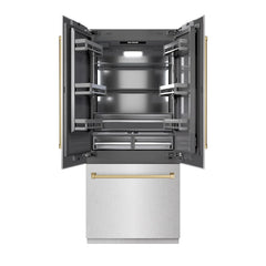 ZLINE 36 in. 19.6 cu. ft. French Door Built-In Bottom Freezer Refrigerator with Water Dispenser and Ice Maker in Satin Stainless Steel with Graphite Gray Interior - GRBIV - The Home Selection